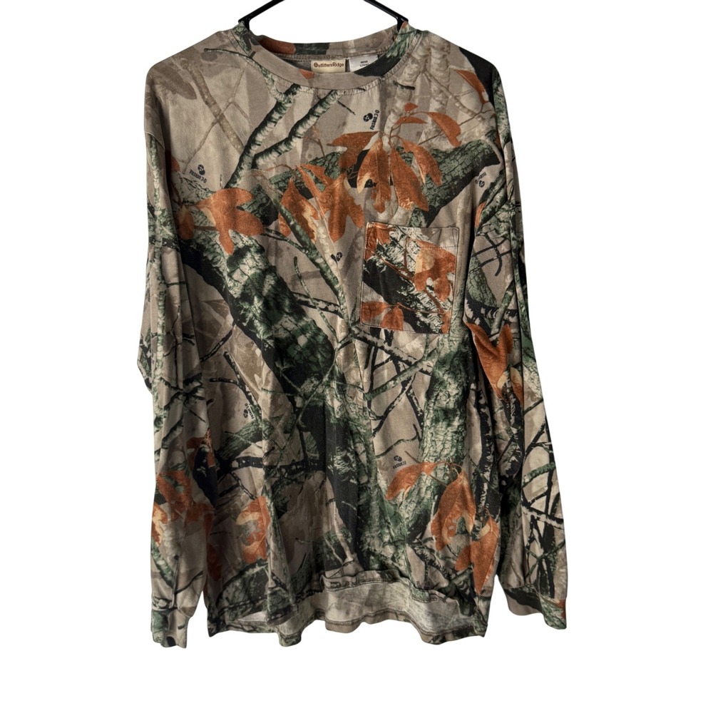 Outfitters Ridge Vintage 90s Mens Camo Long‎ Sleeve Pocket T Shirt Size Large